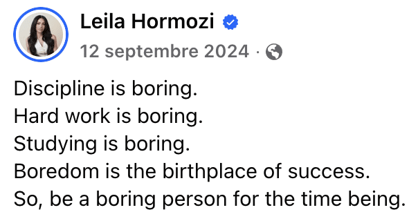 Citation de Leila Hormozi sur la discipline